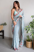 Grey Georgette Saree With Blouse Piece