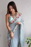 Grey Georgette Saree With Blouse Piece