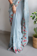 Grey Georgette Saree With Blouse Piece