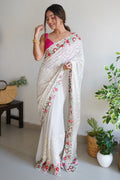 White Georgette Saree With Blouse Piece