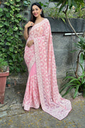 Pink Georgette Saree with Pink Blouse Piece