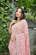 Pink Georgette Saree with Pink Blouse Piece