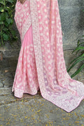 Pink Georgette Saree with Pink Blouse Piece