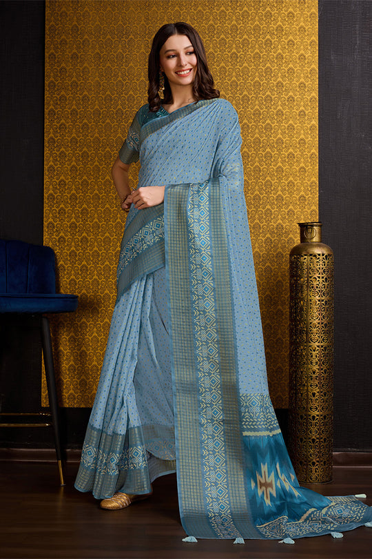Blue Silk Saree With Blouse Piece