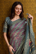 Grey Silk Saree With Blouse Piece