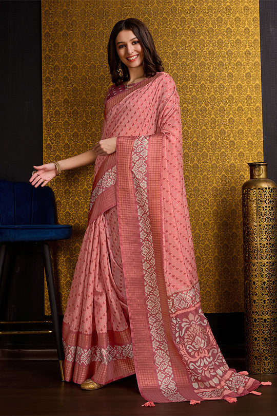 Peach Silk Saree With Blouse Piece