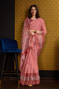 Peach Silk Saree With Blouse Piece