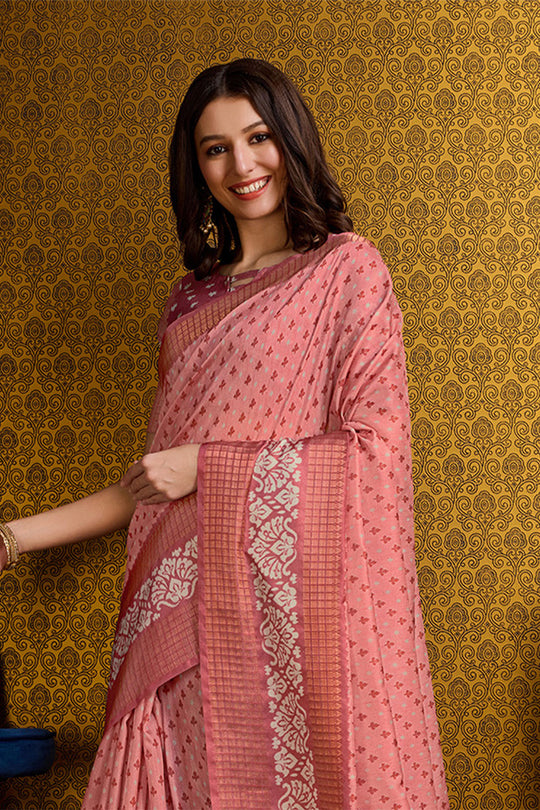 Peach Silk Saree With Blouse Piece