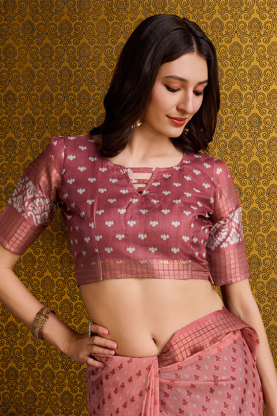 Peach Silk Saree With Blouse Piece