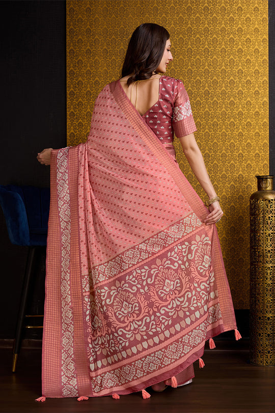 Peach Silk Saree With Blouse Piece
