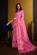 Pink Silk Saree With Blouse Piece