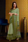 Green Silk Saree With Blouse Piece