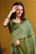 Green Silk Saree With Blouse Piece