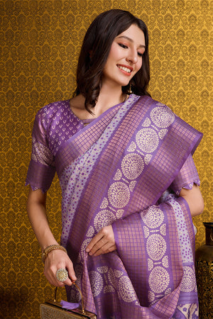 Purple Silk Saree With Blouse Piece