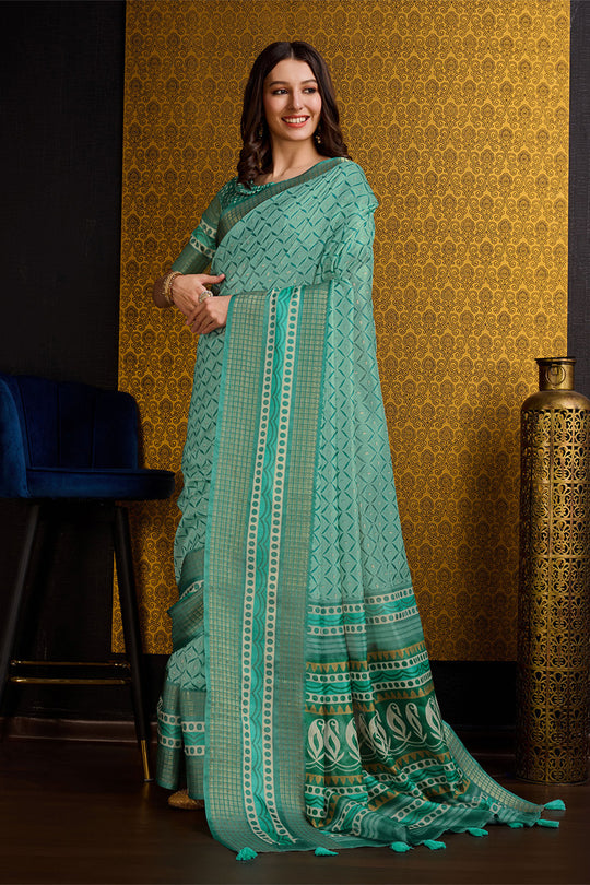 Teal Silk Saree With Blouse Piece
