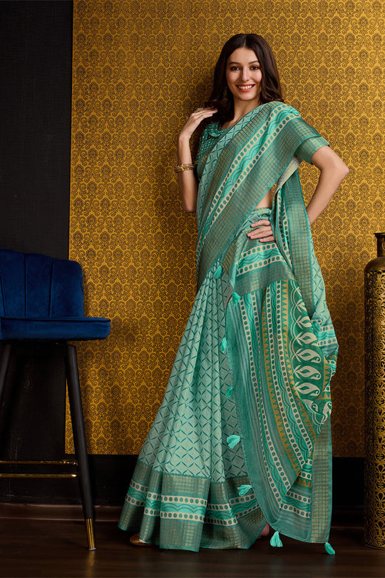 Teal Silk Saree With Blouse Piece