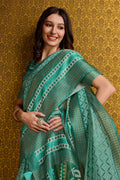 Teal Silk Saree With Blouse Piece