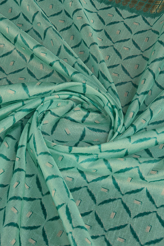 Teal Silk Saree With Blouse Piece