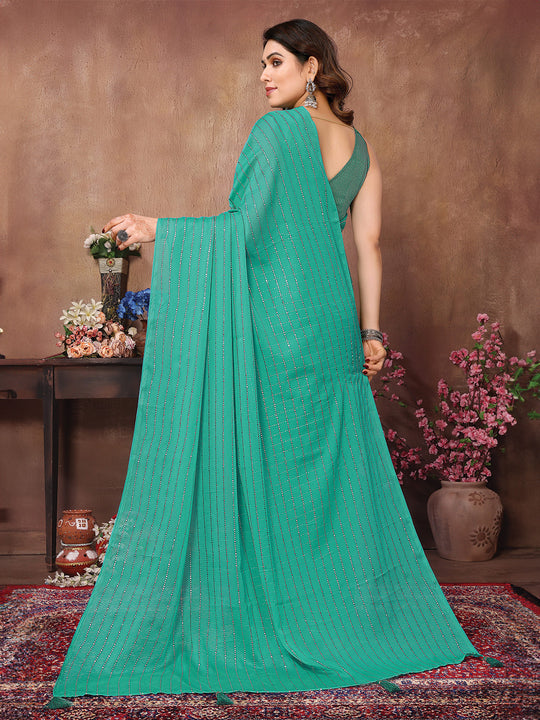 Teal Satin Silk Saree With Blouse Piece