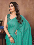 Teal Satin Silk Saree With Blouse Piece