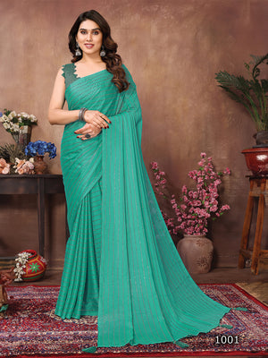 Teal Satin Silk Saree With Blouse Piece