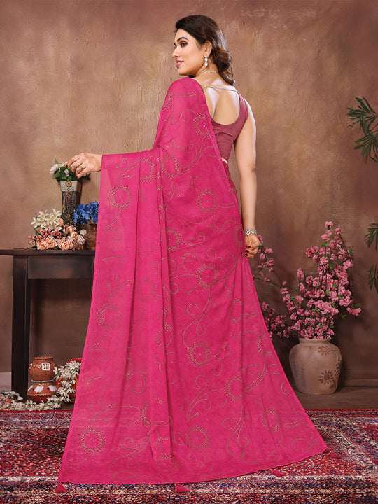 Pink Satin Silk Saree With Blouse Piece
