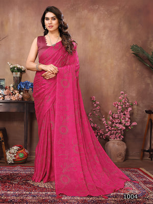 Pink Satin Silk Saree With Blouse Piece