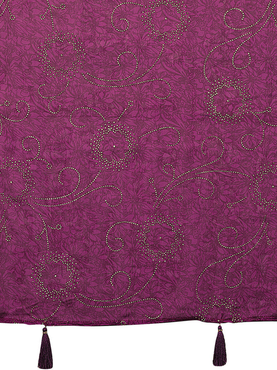 Purple Satin Silk Saree With Blouse Piece