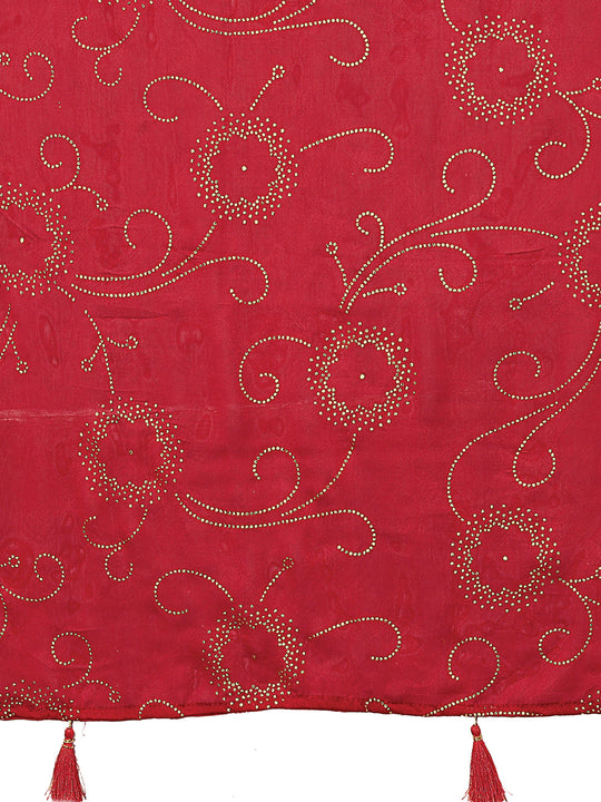 Red Satin Silk Saree With Blouse Piece