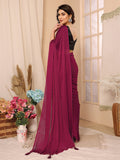 Pink Satin Chiffon Saree With Blouse Piece