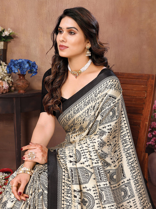 Black Khadi Saree With Blouse Piece
