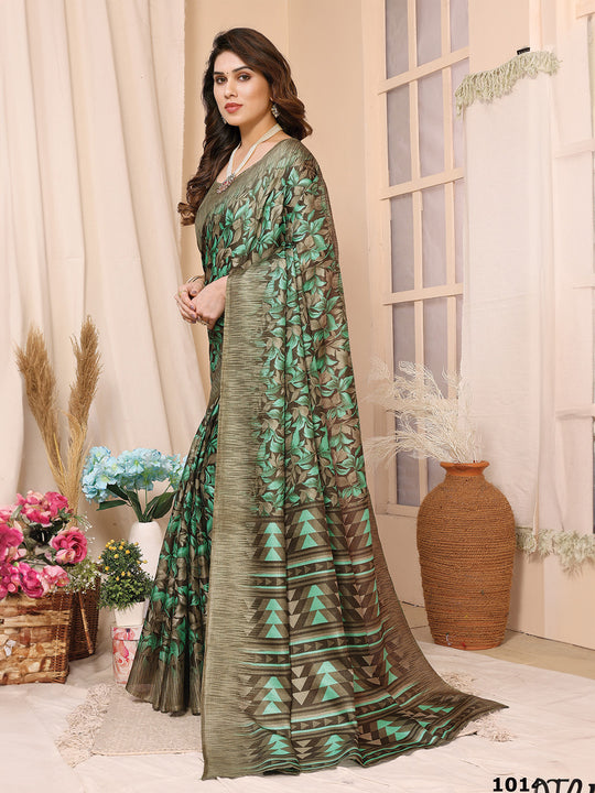 Green Khadi Saree With Blouse Piece
