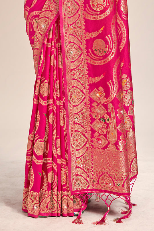 Pink Banarasi Silk Saree With Blouse Piece