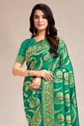 Green Banarasi Silk Saree With Blouse Piece