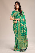 Green Banarasi Silk Saree With Blouse Piece