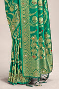 Green Banarasi Silk Saree With Blouse Piece