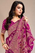 Purple Banarasi Silk Saree With Blouse Piece