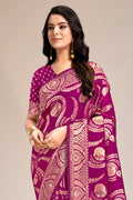 Purple Banarasi Silk Saree With Blouse Piece