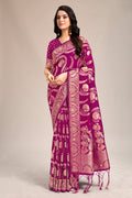 Purple Banarasi Silk Saree With Blouse Piece