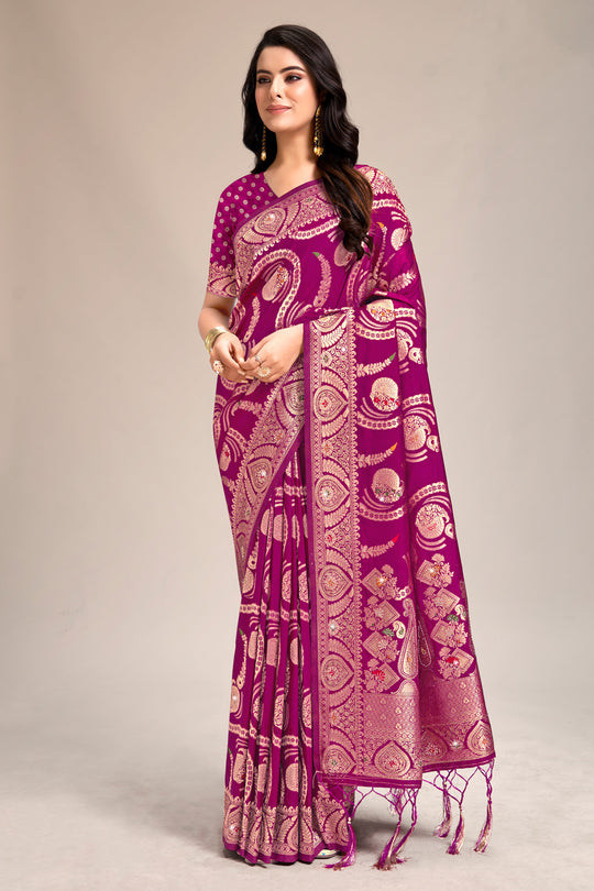 Purple Banarasi Silk Saree With Blouse Piece
