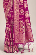 Purple Banarasi Silk Saree With Blouse Piece