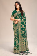 Green Banarasi Silk Saree With Blouse Piece