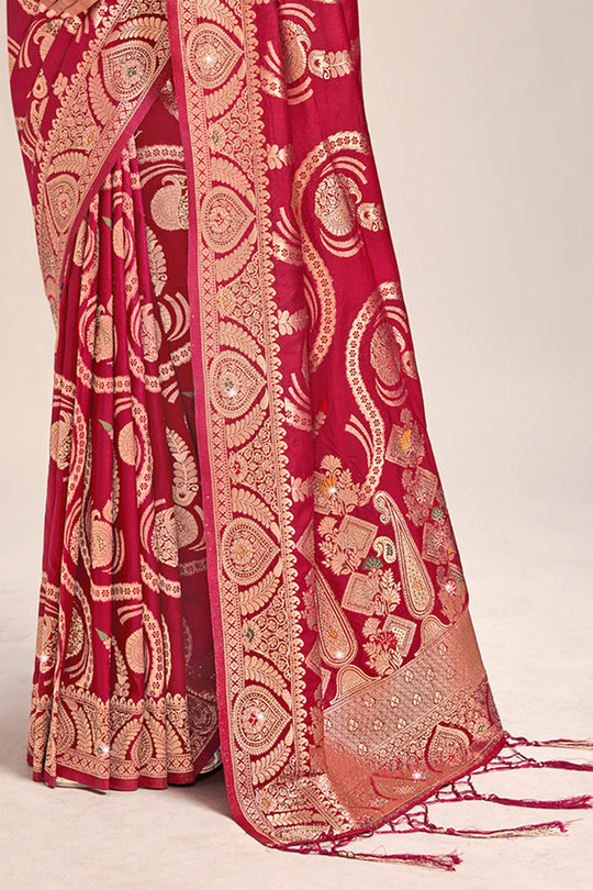Red Banarasi Silk Saree With Blouse Piece