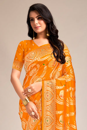 Mustard Banarasi Silk Saree With Blouse Piece