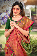 Green Banarasi Silk Saree With Blouse Piece