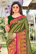 Green Banarasi Silk Saree With Blouse Piece