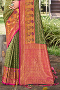 Green Banarasi Silk Saree With Blouse Piece