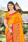 Mustard Banarasi Silk Saree With Blouse Piece