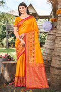 Mustard Banarasi Silk Saree With Blouse Piece