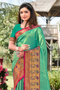 Green Banarasi Silk Saree With Blouse Piece